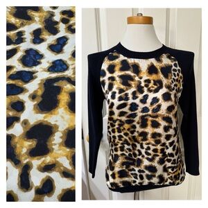 Per Se Silk Front Animal Print Ribbed Knit